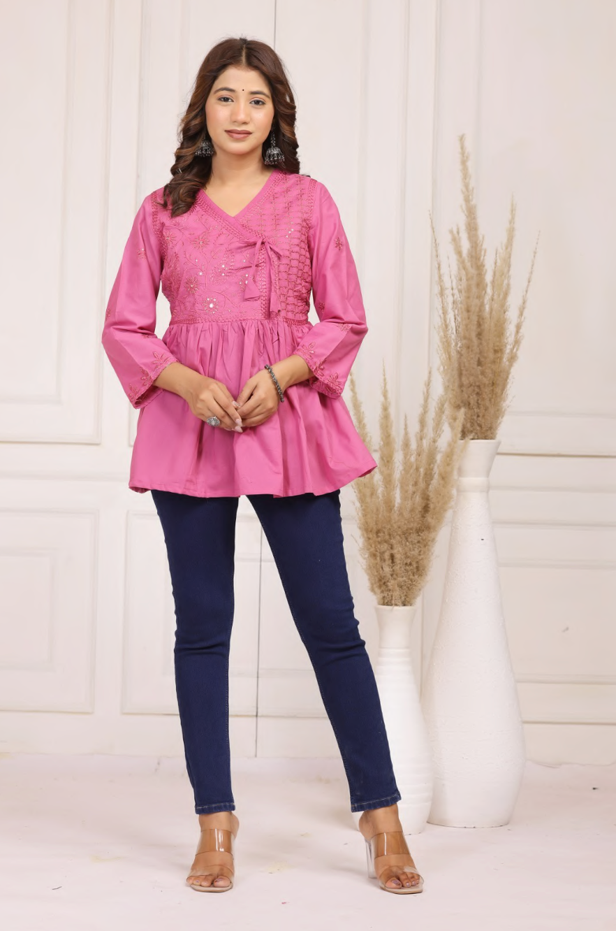 Elegant cotton embroidered peplum top