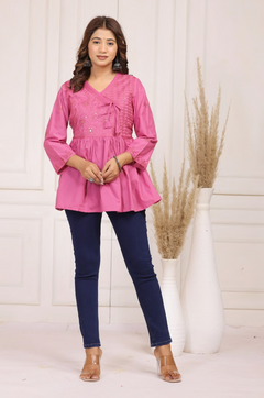 Elegant cotton embroidered peplum top