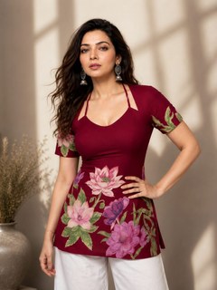 Elegant floral cotton designer top