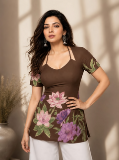 Elegant floral cotton designer top