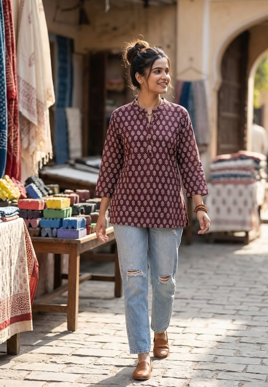 Cotton printed short kurti