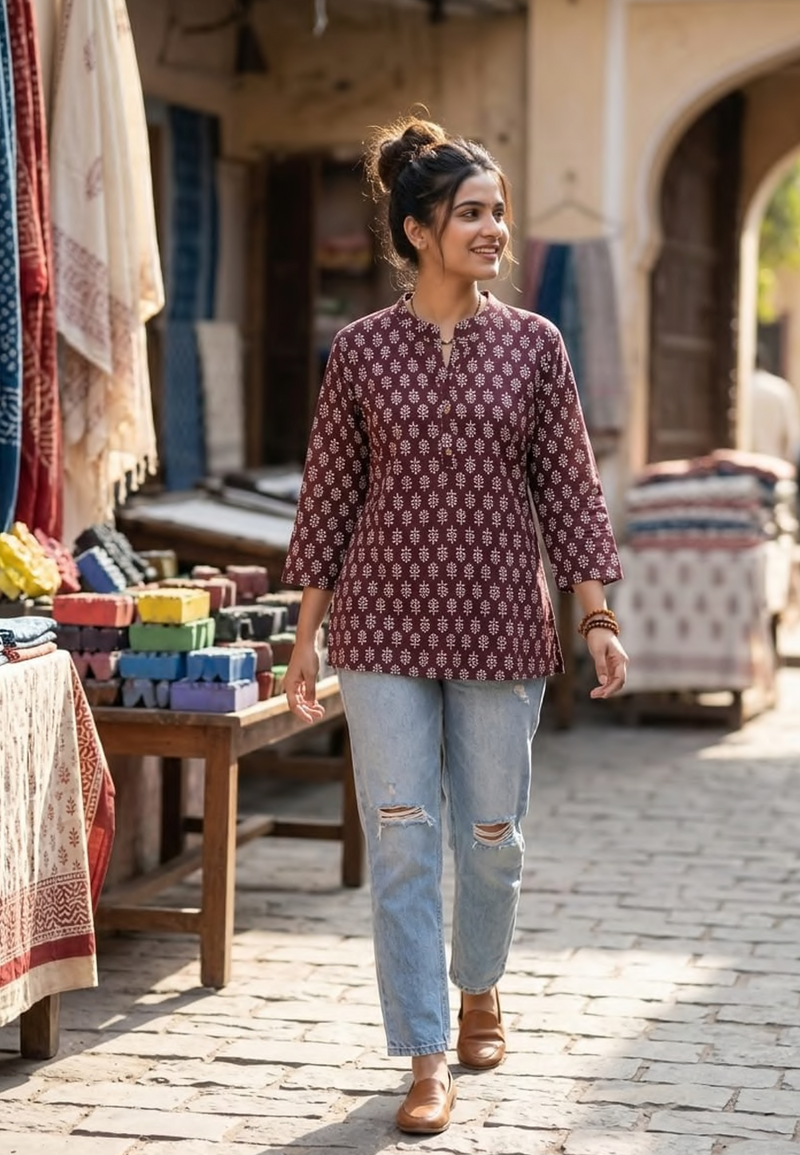 Cotton printed short kurti