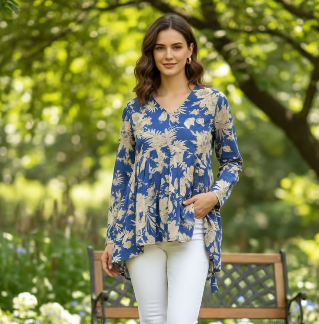 Pure Cotton, embroidery short top, tessels