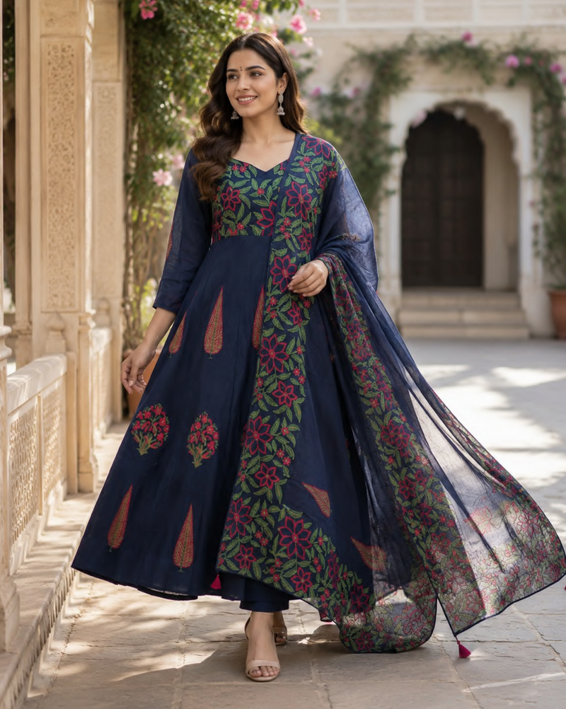 Cotton dobby Anarkali suit set