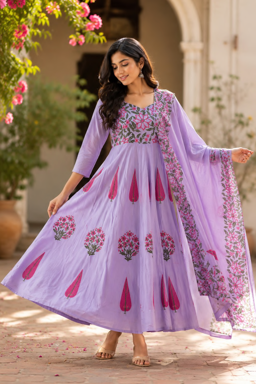 Cotton dobby Anarkali suit set