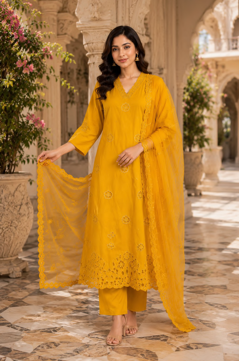 Cotton embroidered suit set