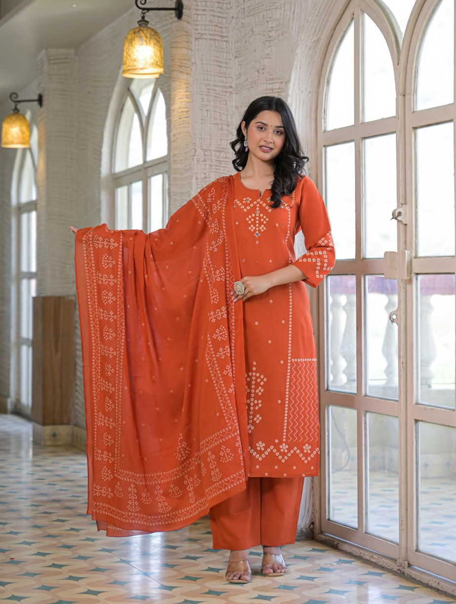 Cotton Bandhej Suit set