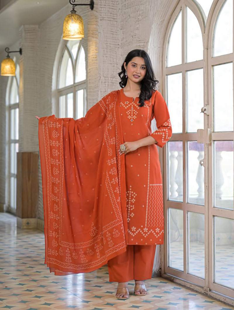 Cotton Bandhej Suit set