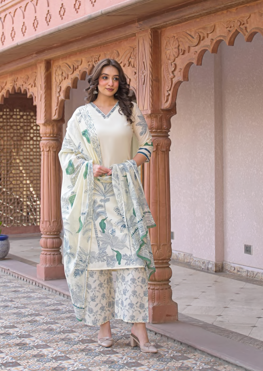 Elegant cotton printed suit set
