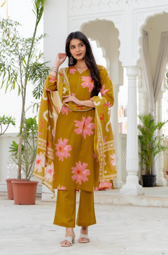 Cotton printed kurta pant and dupatta set