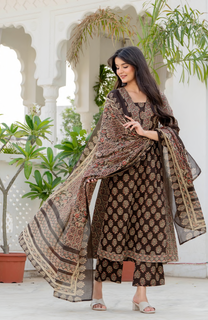 Cotton printed long kurta and Dupatta set