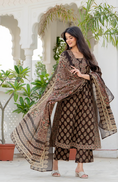 Cotton printed long kurta and Dupatta set