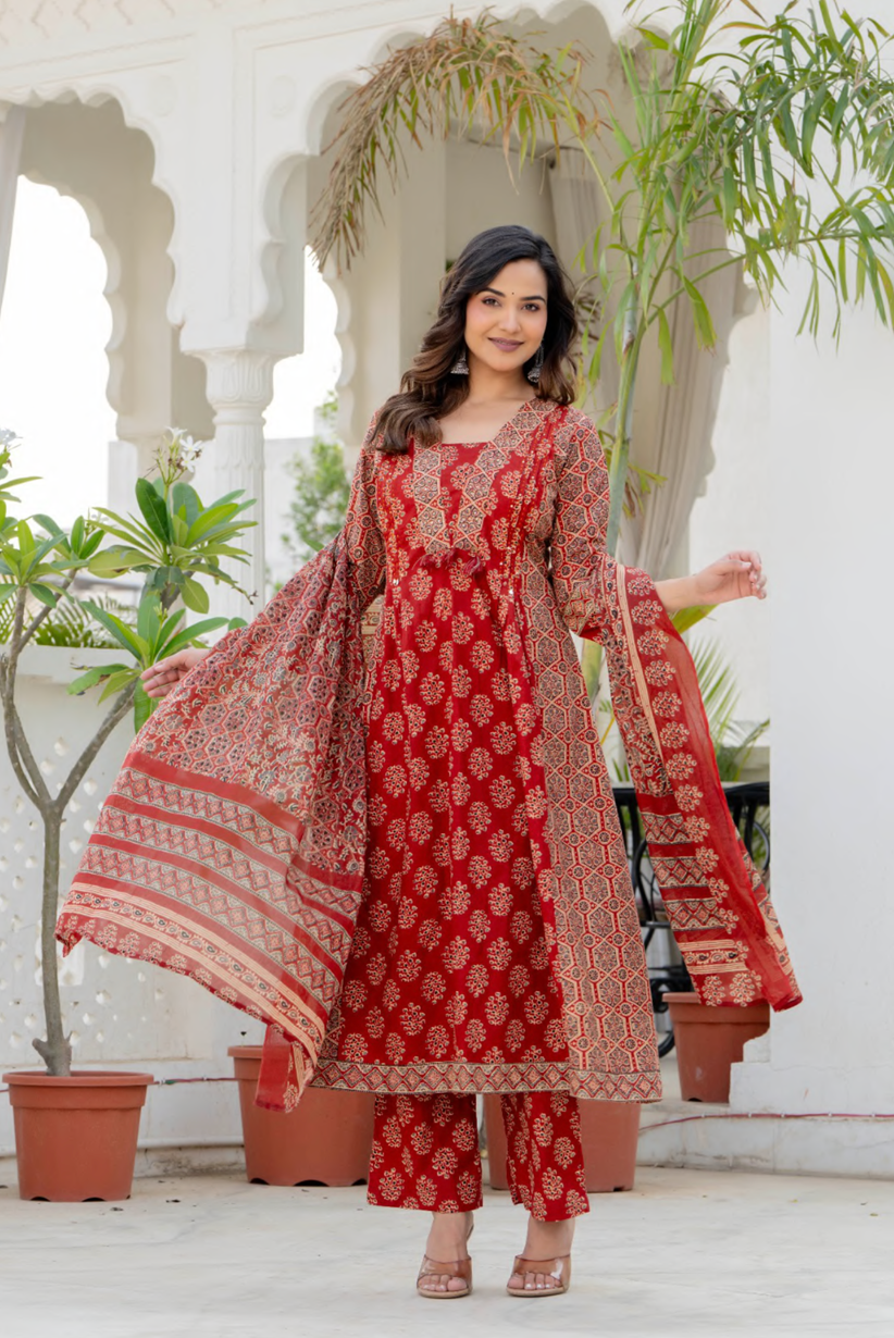 Cotton printed long kurta and Dupatta set