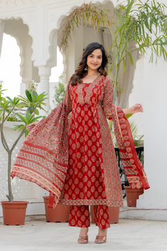 Cotton printed long kurta and Dupatta set