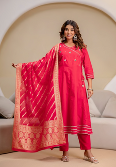 Handwork, banarasi dupatta, Cotton, anarkali embroidery suit set