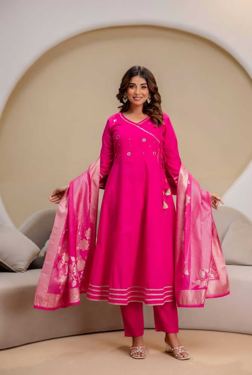 Handwork, banarasi dupatta, Cotton, anarkali embroidery suit set