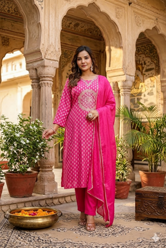 Cotton zari, elegant embroidery on the kurta, A-line suit set