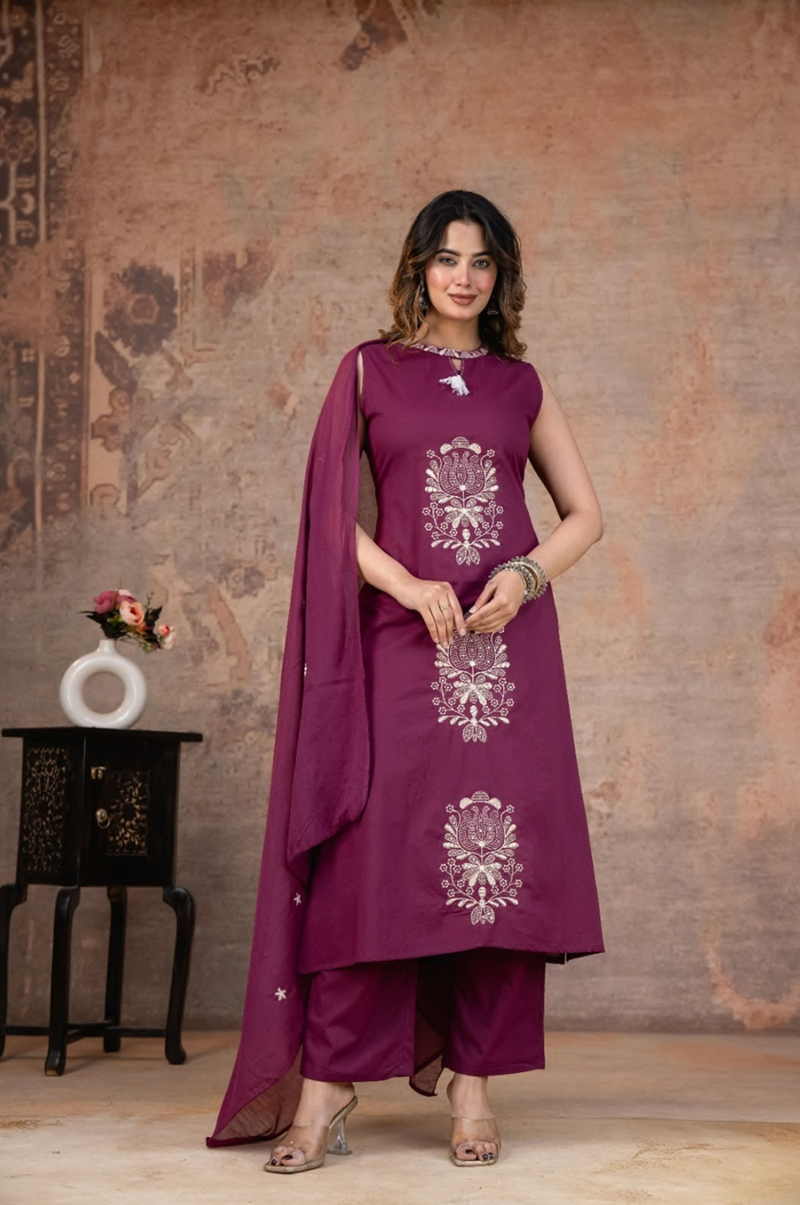Sleeveless Cotton A-line Suit set