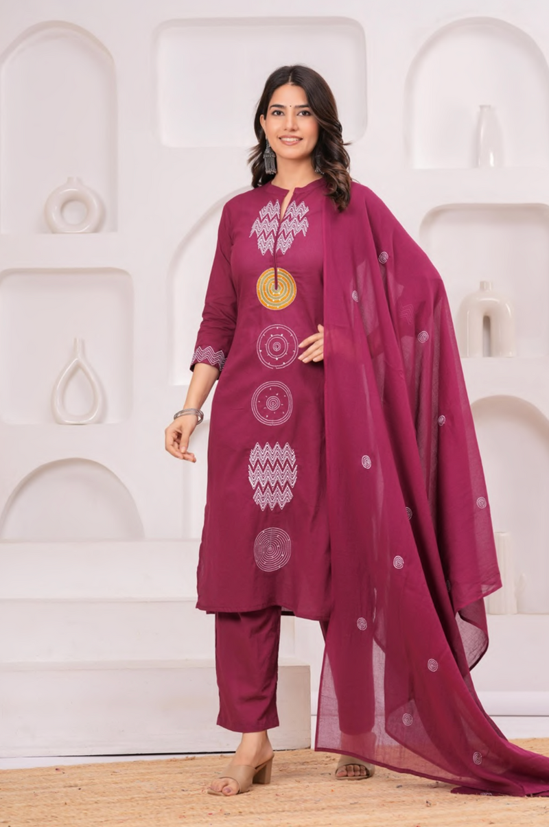 Indolady cotton suit set, silli cotton, handwork and embroidery