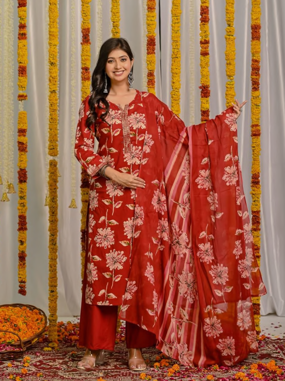 Intricate handwork on the neck, Cotton suit set, luxurious cotton