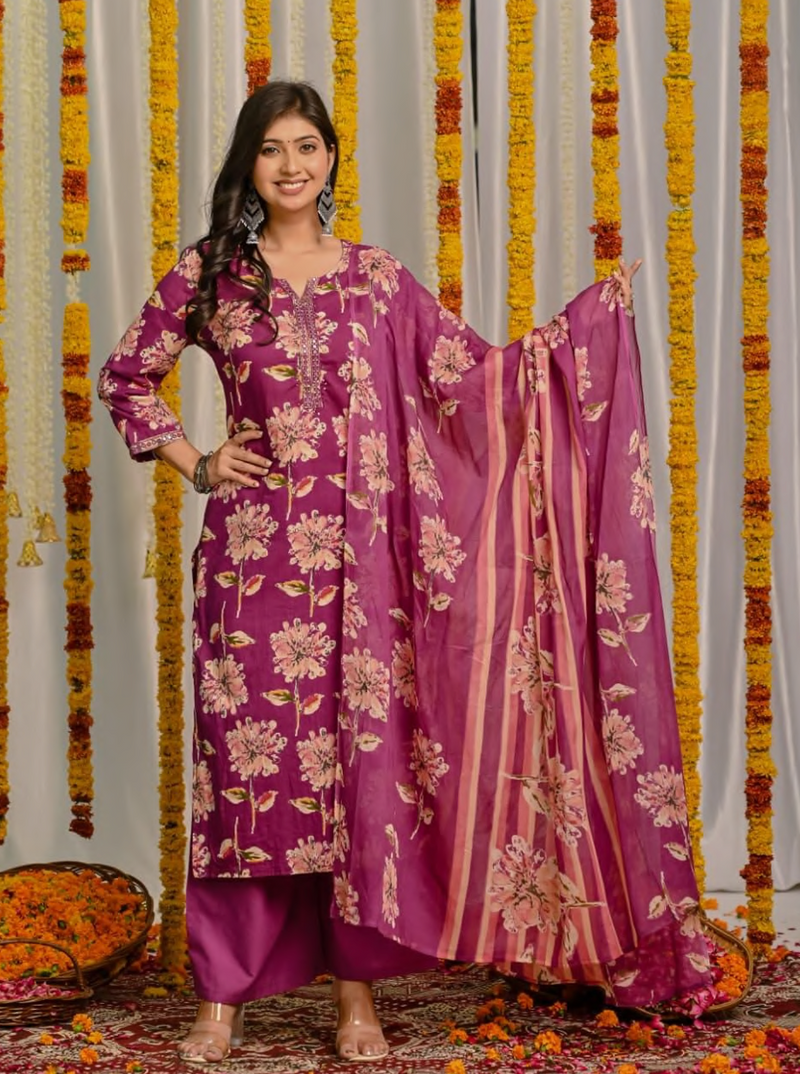 Intricate handwork on the neck, Cotton suit set, luxurious cotton