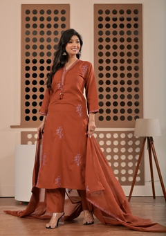 Straight embroidery suit set, silli cotton