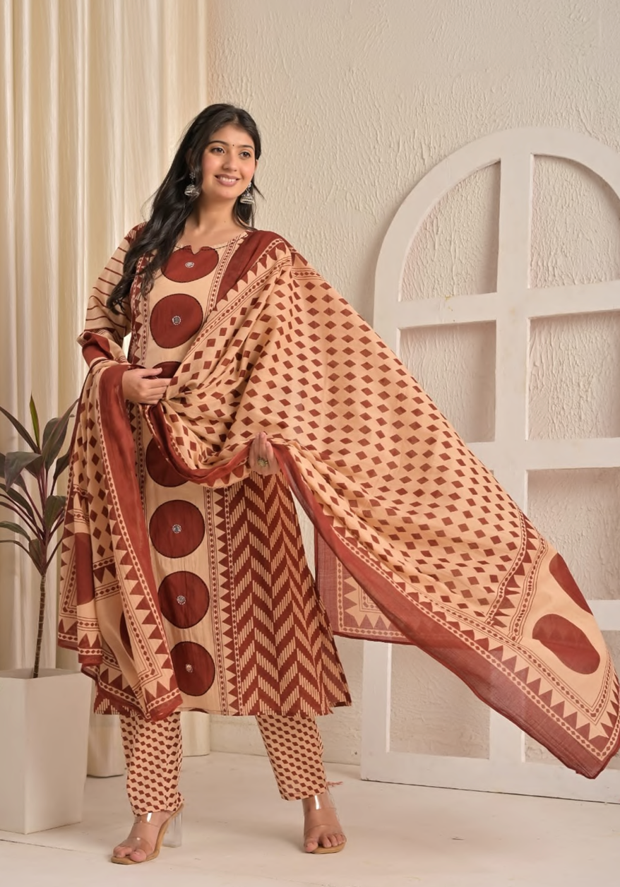 Cotton Printed Straight Suit set