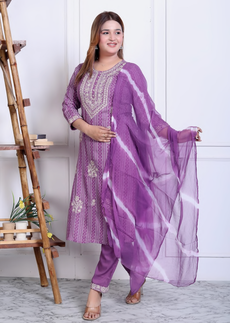 Rayon embroidery suit set