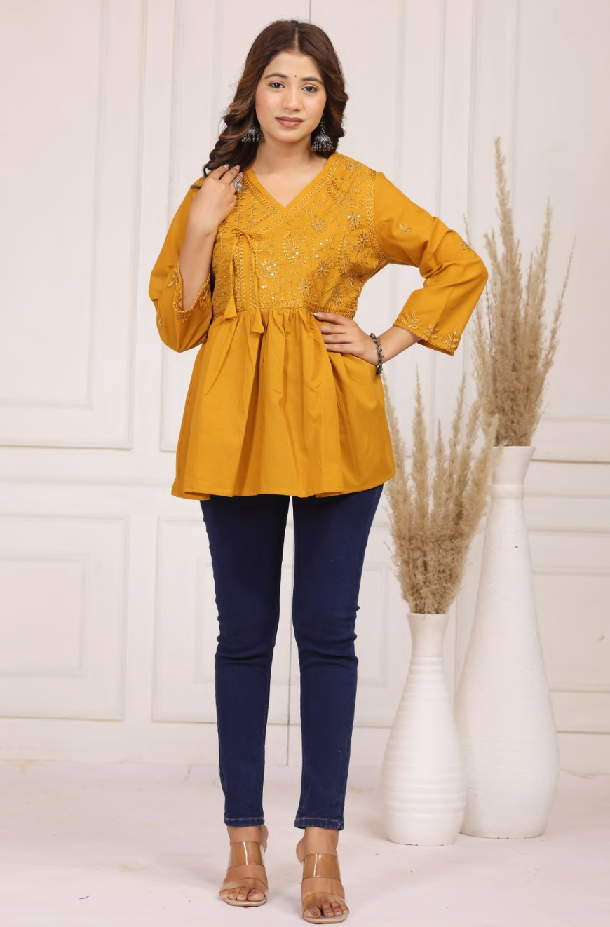Elegant cotton embroidered peplum top