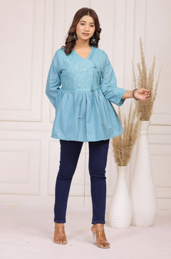 Elegant cotton embroidered peplum top