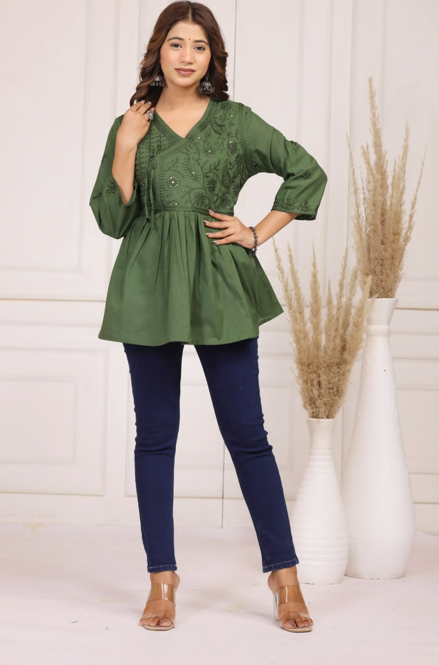 Elegant cotton embroidered peplum top