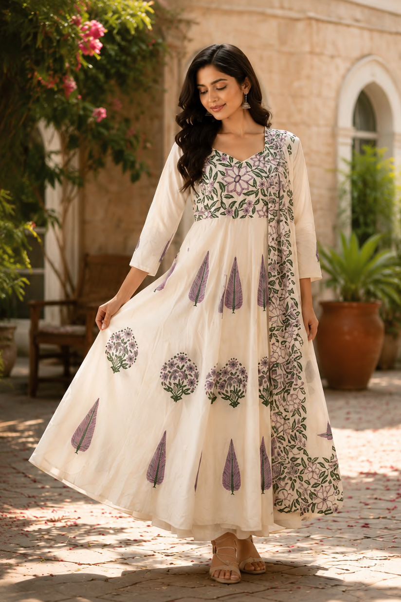 Cotton dobby Anarkali suit set