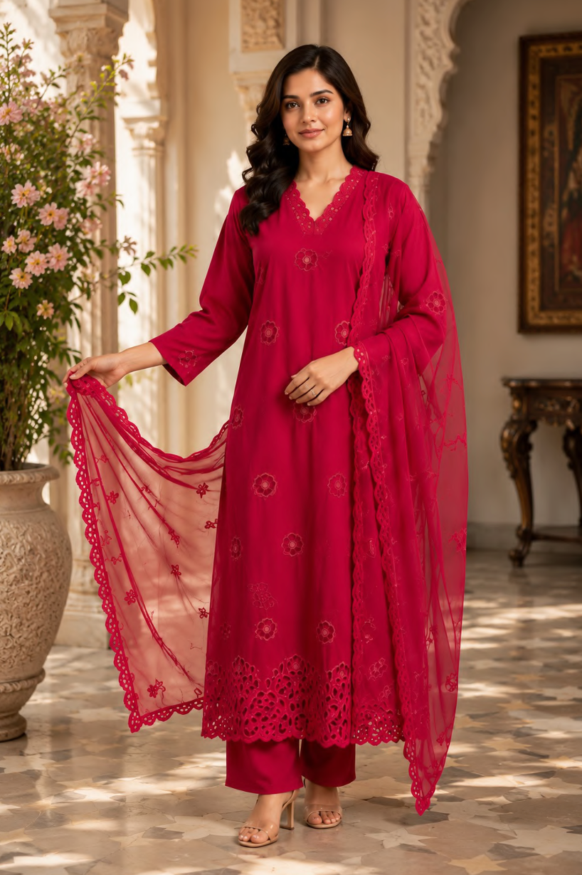 Cotton embroidered suit set