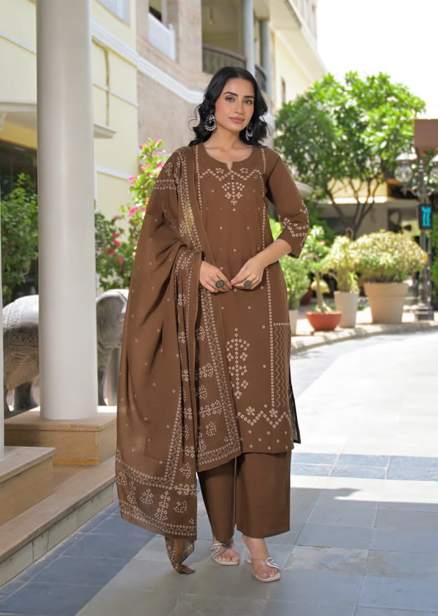 Cotton Bandhej Suit set