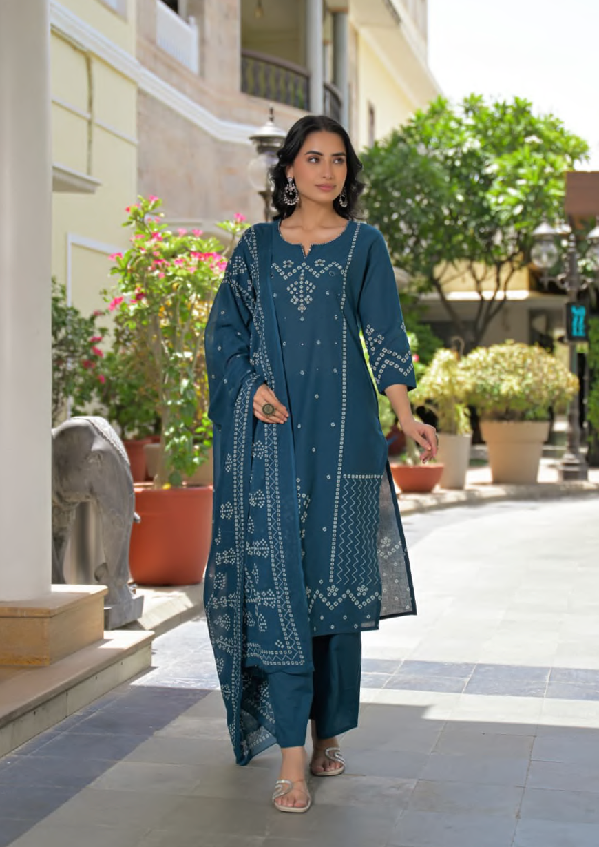 Cotton Bandhej Suit set